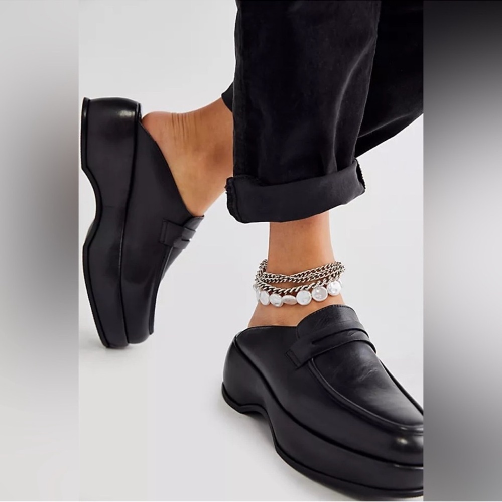 Free People Classic Black Leather Mules